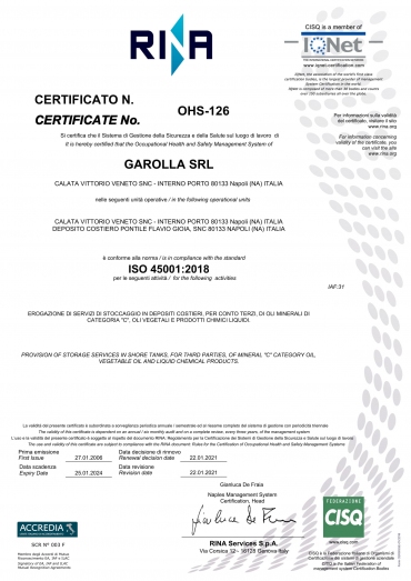 Garolla Srl - ISO 45001:2018